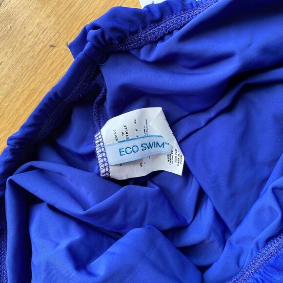 New Eco Swim Women Blue Ruffled Strapless Mini Dress Swim Cover Up Size L - Picture 3 of 3